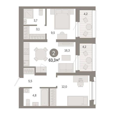 Вариант №14889, 2-комнатная квартира в жилом комплексе Биография