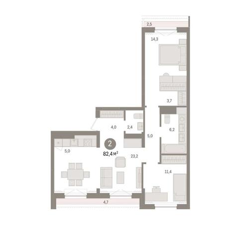 Вариант №9034, 2-комнатная квартира в жилом комплексе Галактика