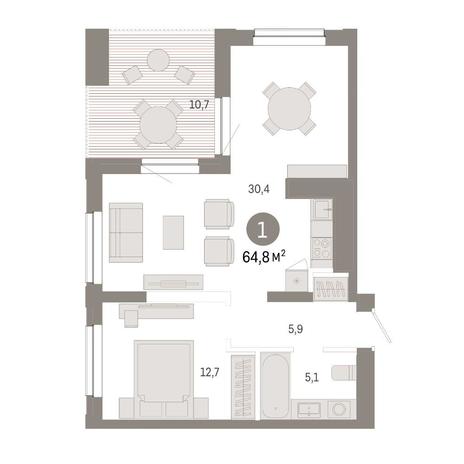 Вариант №15506, 1-комнатная квартира в жилом комплексе Прованс
