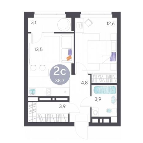 Вариант №7152, 2-комнатная квартира в жилом комплексе 