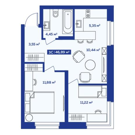Вариант №7538, 3-комнатная квартира в жилом комплексе Топаз