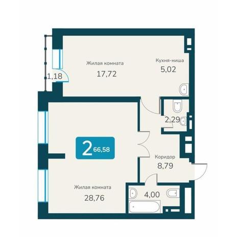 Вариант №10732, 2-комнатная квартира в жилом комплексе Марсель-2