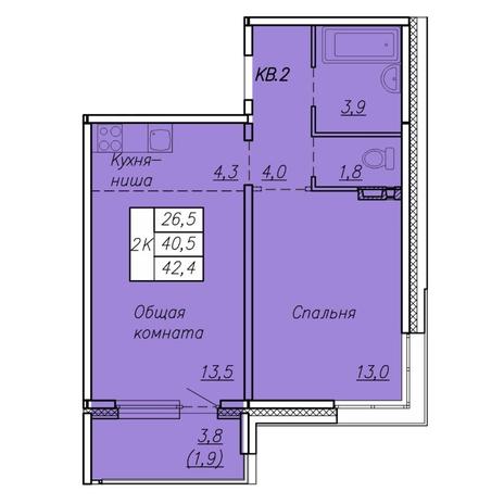 Вариант №7432, 2-комнатная квартира в жилом комплексе Акварельный 3.0