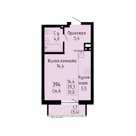 Вариант №13282, 1-комнатная квартира в жилом комплексе 