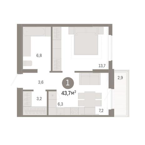 Вариант №8290, 1-комнатная квартира в жилом комплексе Акация на Кедровой