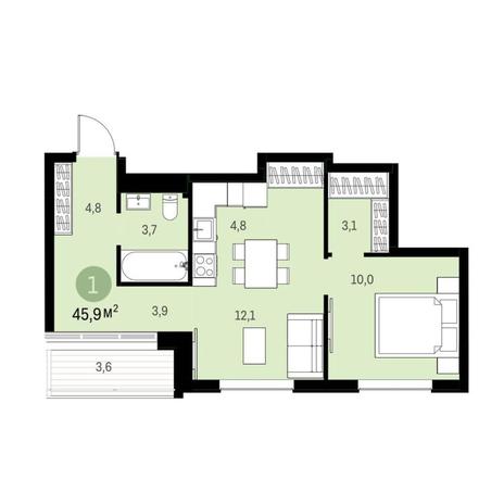 Вариант №9781, 1-комнатная квартира в жилом комплексе Европейский Берег