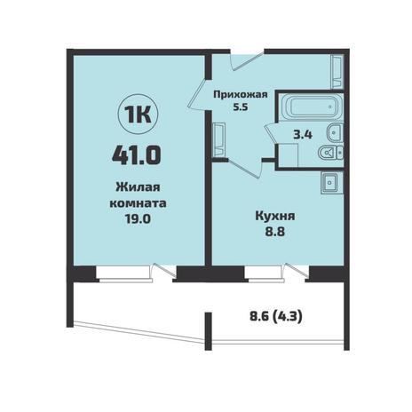Вариант №7625, 1-комнатная квартира в жилом комплексе Приозерный