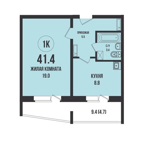 Вариант №13144, 1-комнатная квартира в жилом комплексе 