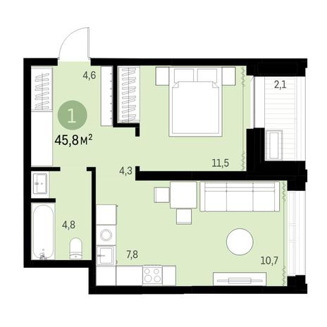 Вариант №6122, 2-комнатная квартира в жилом комплексе 