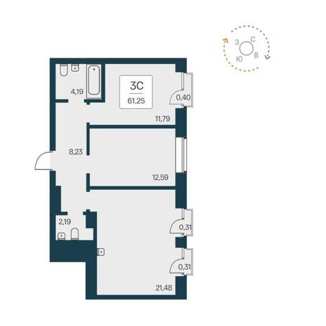 Вариант №12431, 3-комнатная квартира в жилом комплексе Расцветай на Красном