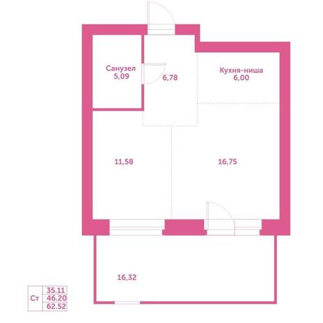 Вариант №15207, 1-комнатная квартира в жилом комплексе Сакура парк