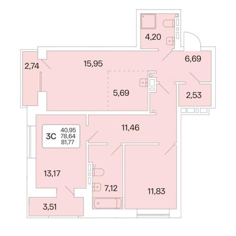 Вариант №6749, 3-комнатная квартира в жилом комплексе Расцветай на Красном