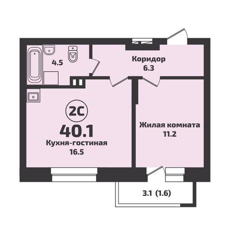 Вариант №7166, 2-комнатная квартира в жилом комплексе 