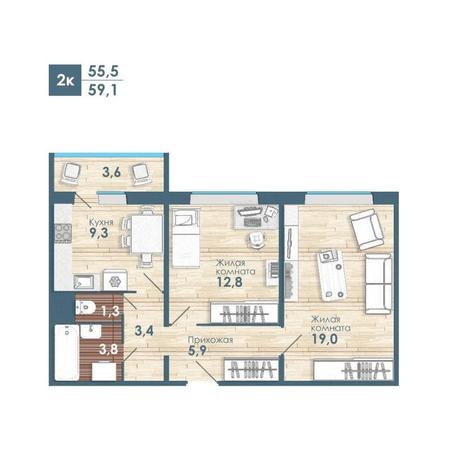 Вариант №12772, 2-комнатная квартира в жилом комплексе 