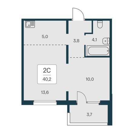 Вариант №14552, 2-комнатная квартира в жилом комплексе 