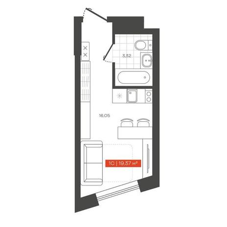 Вариант №13685, 1-комнатная квартира в жилом комплексе 