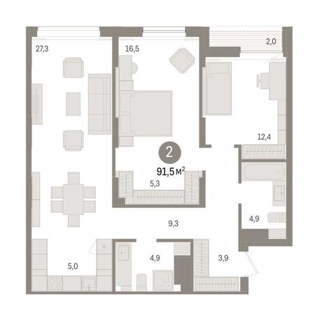 Вариант №9029, 2-комнатная квартира в жилом комплексе Авиатор