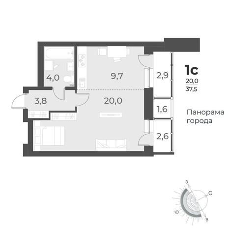 Вариант №8407, 1-комнатная квартира в жилом комплексе 