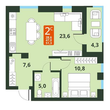 Вариант №13786, 2-комнатная квартира в жилом комплексе 