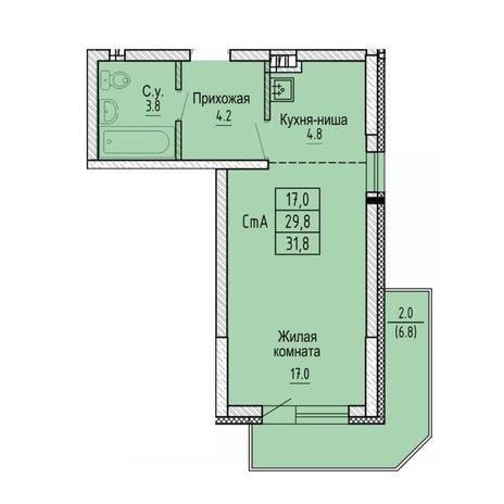 Вариант №10628, 1-комнатная квартира в жилом комплексе Сосновый бор
