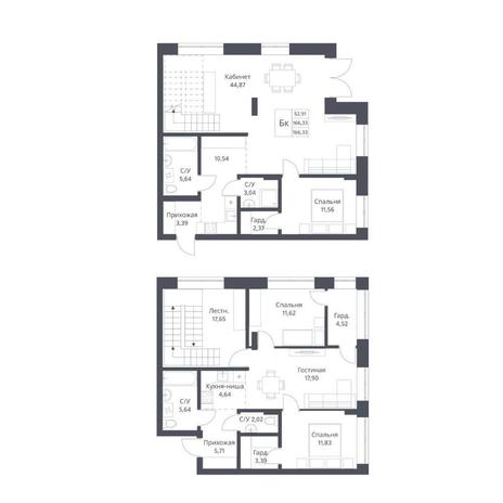 Вариант №14242, 3-комнатная квартира в жилом комплексе Квартал на Никитина