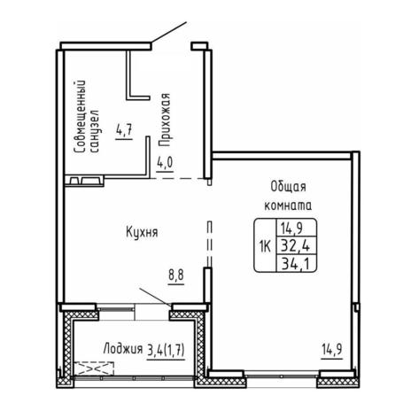 Вариант №17777, 1-комнатная квартира в жилом комплексе Самоцветы