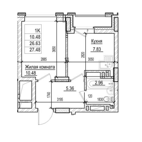 Вариант №14590, 1-комнатная квартира в жилом комплексе Gorizont