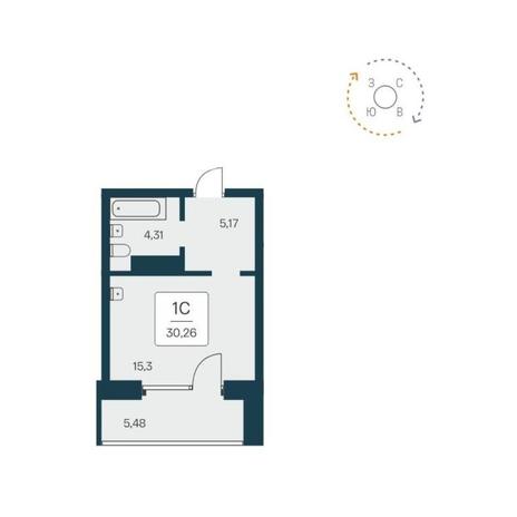 Вариант №12553, 1-комнатная квартира в жилом комплексе Tesla Park