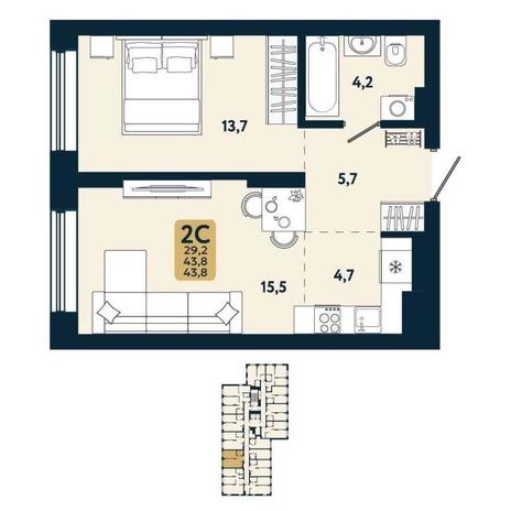 Вариант №15110, 2-комнатная квартира в жилом комплексе 