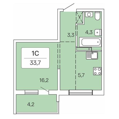 Вариант №7719, 1-комнатная квартира в жилом комплексе Новый парк