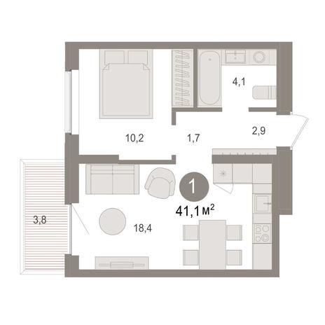 Вариант №14941, 1-комнатная квартира в жилом комплексе Promenade