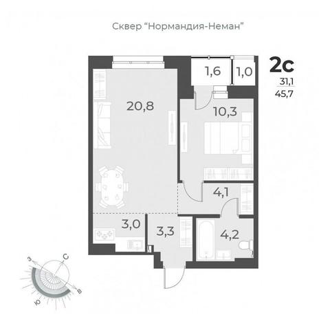 Вариант №9548, 2-комнатная квартира в жилом комплексе 