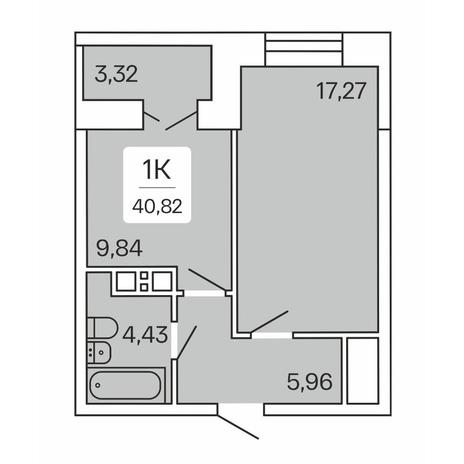 Вариант №9415, 1-комнатная квартира в жилом комплексе 
