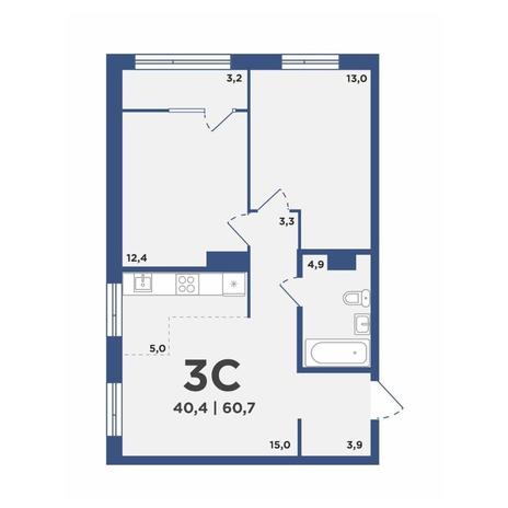 Вариант №11683, 3-комнатная квартира в жилом комплексе 
