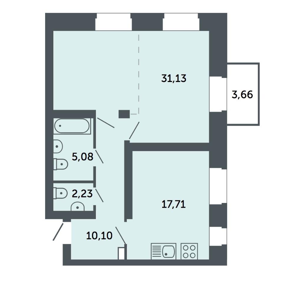 Планировка 2-комнатная площадью 66.25 м<sup>2</sup> в ЖК Спектр