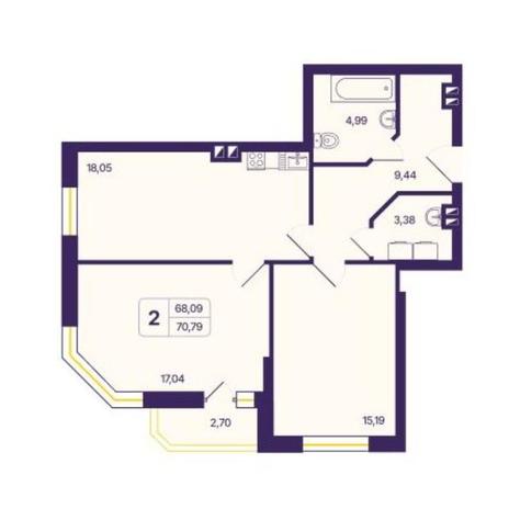 Вариант №13527, 2-комнатная квартира в жилом комплексе 