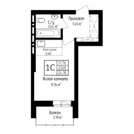 Вариант №7095, 1-комнатная квартира в жилом комплексе 