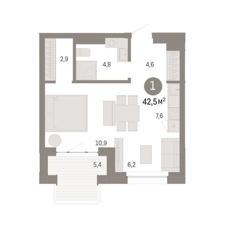 Вариант №9106, 1-комнатная квартира в жилом комплексе 