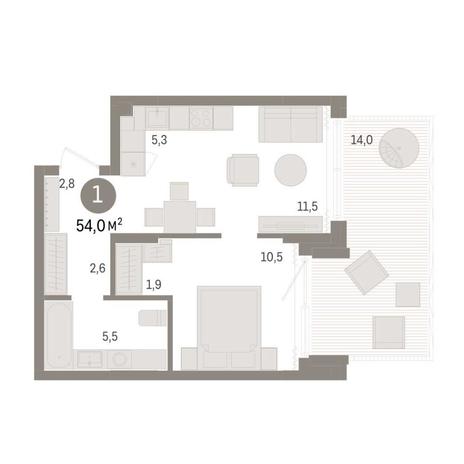 Вариант №8961, 1-комнатная квартира в жилом комплексе Авиатор