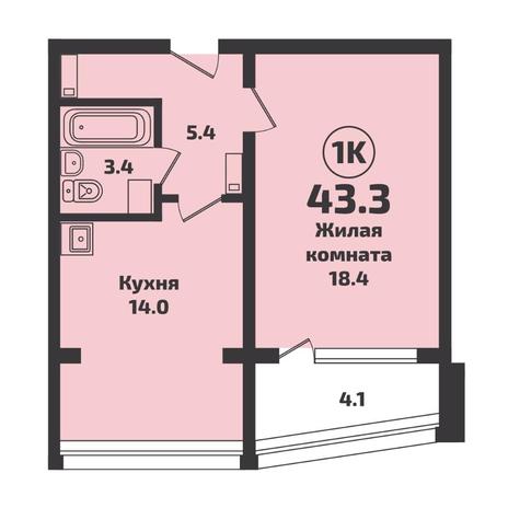 Вариант №7126, 1-комнатная квартира в жилом комплексе 