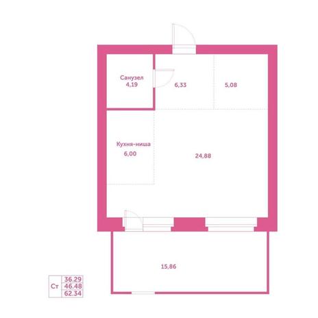 Вариант №15239, 1-комнатная квартира в жилом комплексе 