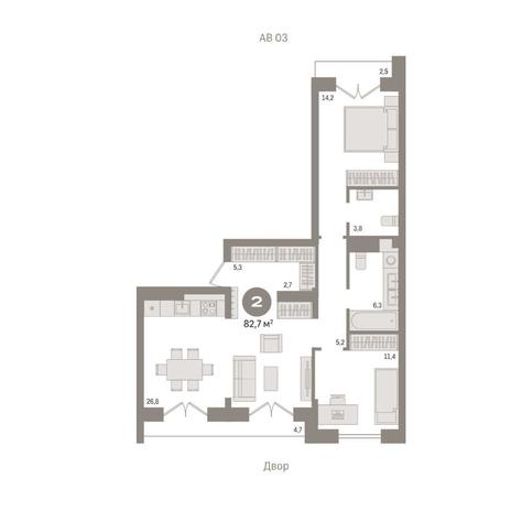 Вариант №12945, 2-комнатная квартира в жилом комплексе Авиатор