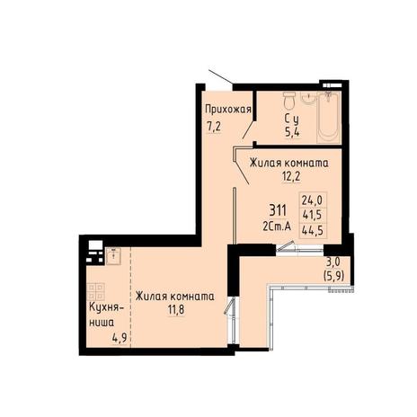 Вариант №13274, 2-комнатная квартира в жилом комплексе Крымский