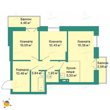 Вариант №2192, 3-комнатная квартира в жилом комплексе Расцветай на Гоголя