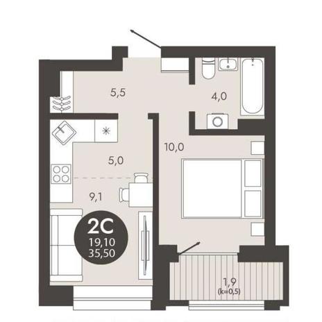 Вариант №15148, 2-комнатная квартира в жилом комплексе Promenade