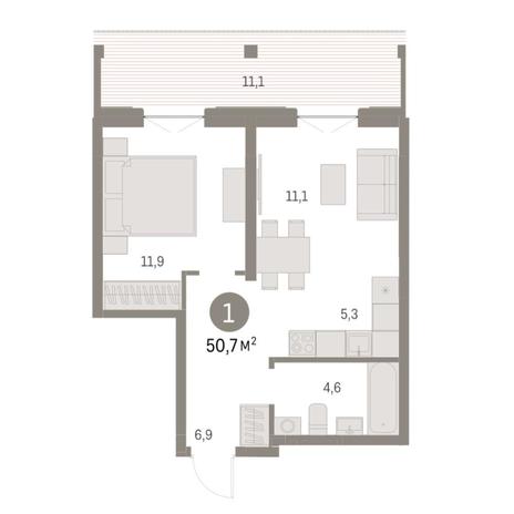 Вариант №8105, 2-комнатная квартира в жилом комплексе Классик (Classic)