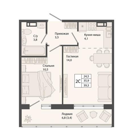 Вариант №13118, 2-комнатная квартира в жилом комплексе Семейный квартал
