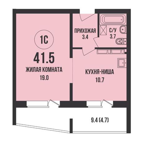 Вариант №16061, 1-комнатная квартира в жилом комплексе Династия