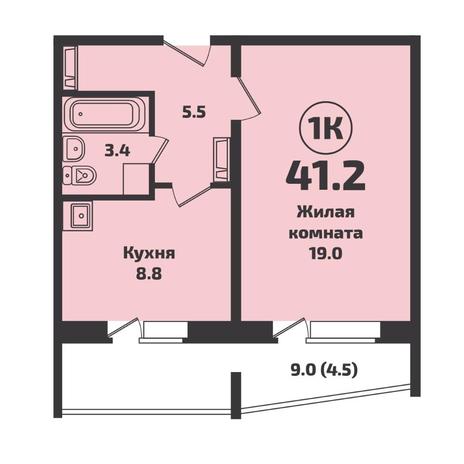 Вариант №7106, 1-комнатная квартира в жилом комплексе Приозерный