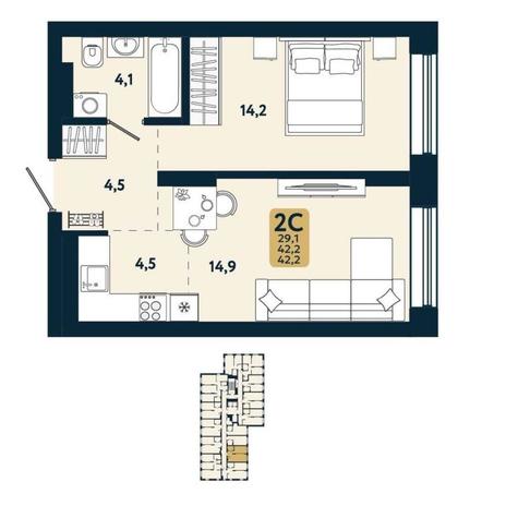 Вариант №15124, 2-комнатная квартира в жилом комплексе Первый на Есенина